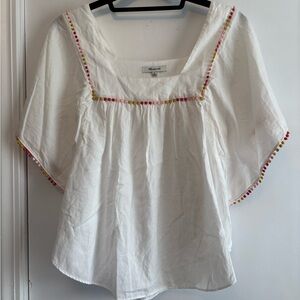Madewell White Pom-Pom Trim Women's Top